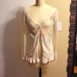 Anthropologie linen blend floral cardigan